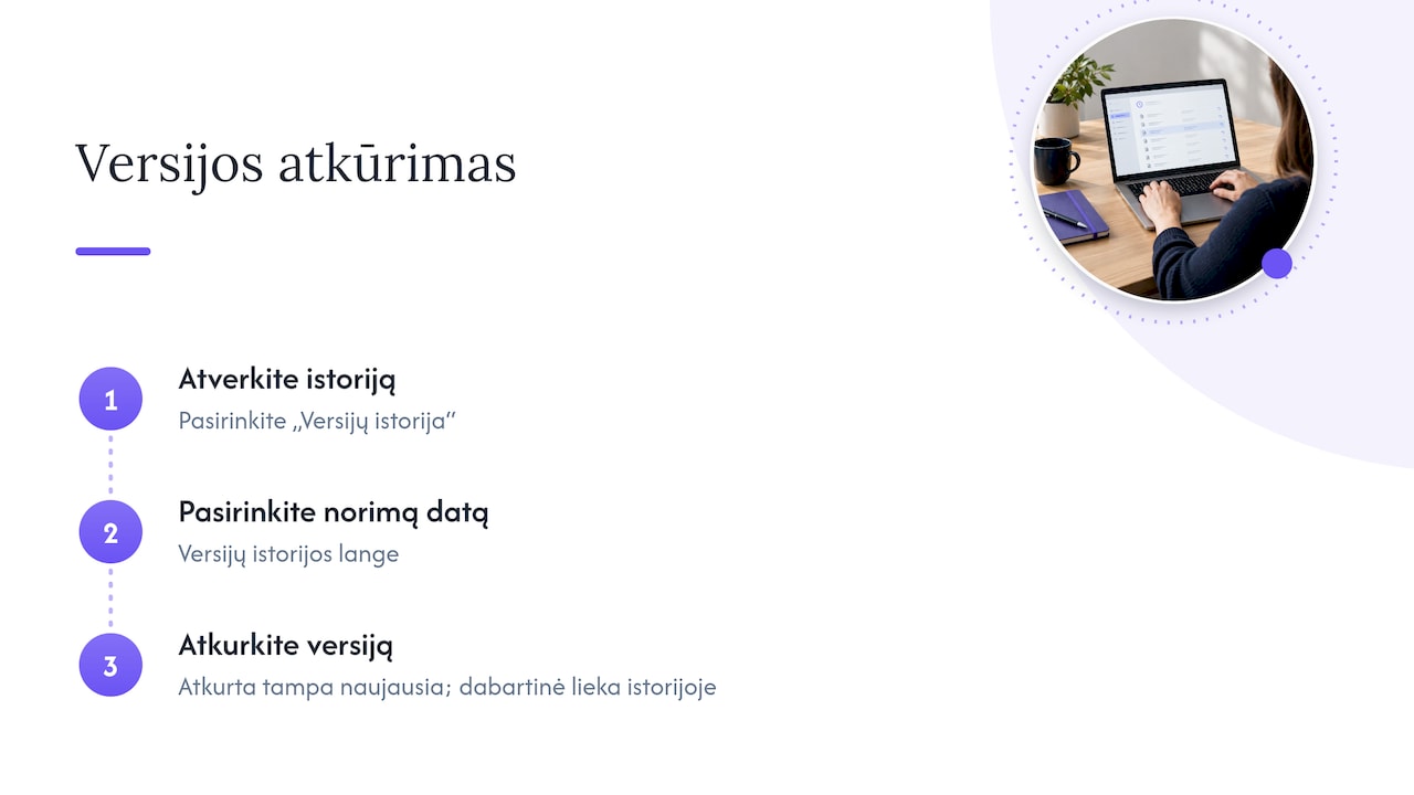 SharePoint versijos peržiūros ir atkūrimo seka