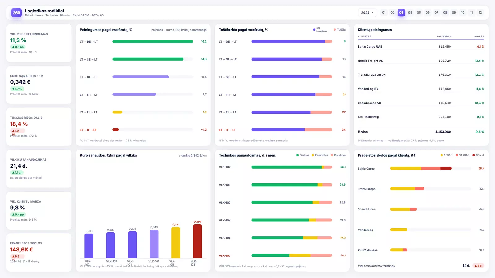 Business analytics for transport and logistics companies — Power BI ataskaitos pavyzdys
